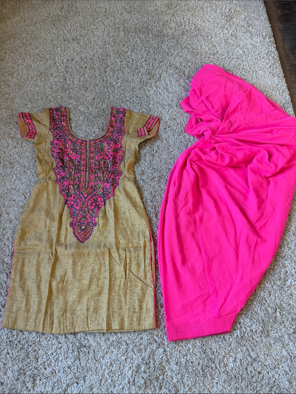 Embroidered Gold and Hot Pink Set